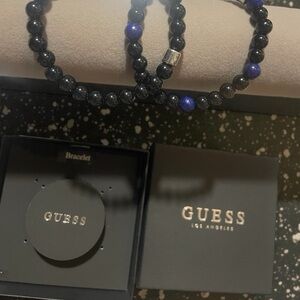 Guess Men's Black and Blue Beaded Bracelet Duo